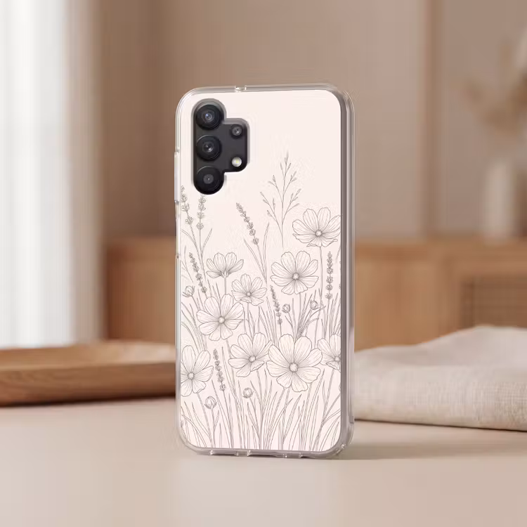 Minimalistisch - Modern - Bloemen - Beige Telefoonhoesje Samsung Galaxy A32 5G klein -sfeer2