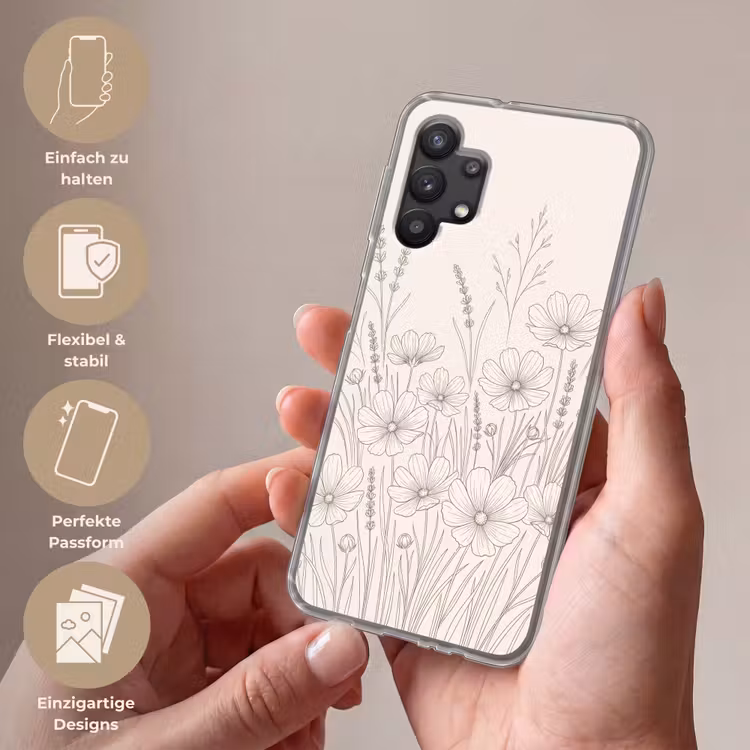 Minimalistisch - Modern - Bloemen - Beige Telefoonhoesje Samsung Galaxy A32 5G klein -sfeer3_DE
