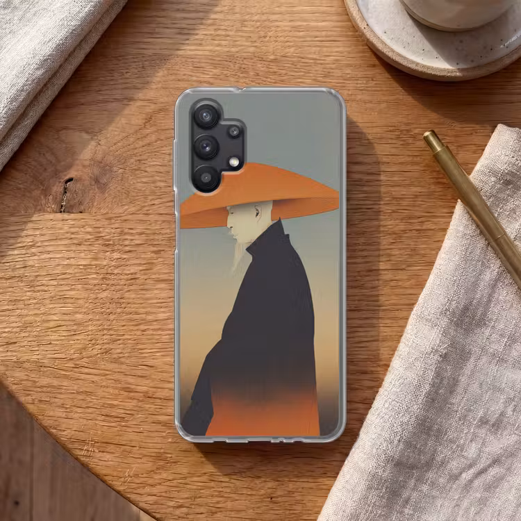 Minimalistisch - Silhouet - Oranje Telefoonhoesje Samsung Galaxy A32 5G klein -sfeer1