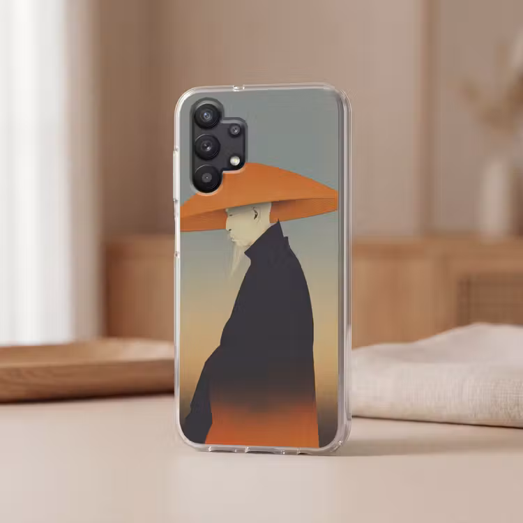 Minimalistisch - Silhouet - Oranje Telefoonhoesje Samsung Galaxy A32 5G klein -sfeer2