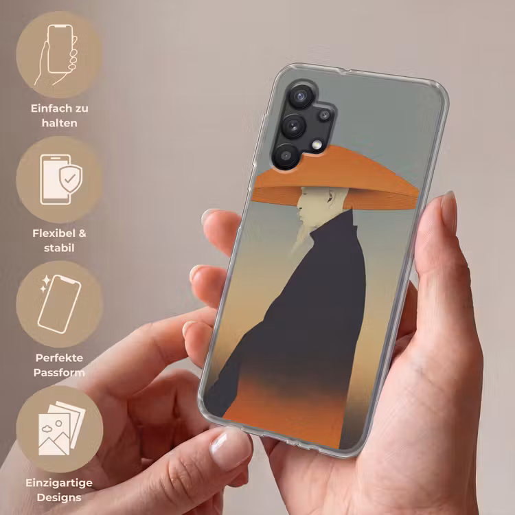 Minimalistisch - Silhouet - Oranje Telefoonhoesje Samsung Galaxy A32 5G klein -sfeer3_DE