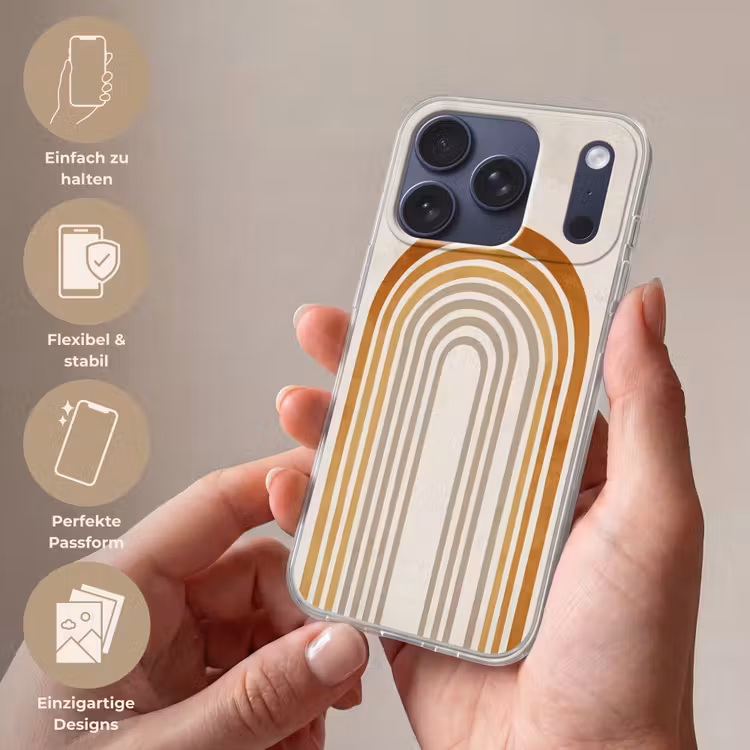Minimalistisch - Boog - Lijnen - Beige Telefoonhoesje iPhone 17 Pro klein -sfeer3_DE