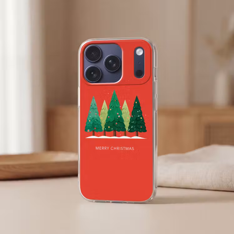 Minimalistisch - Kerstbomen - Rood - Sneeuw Telefoonhoesje iPhone 17 Pro klein -sfeer2