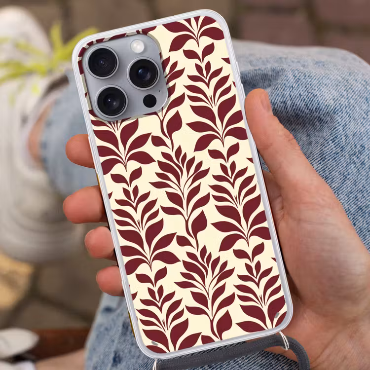 Abstract - Bladeren - Burgundy Hoesje iPhone 16 Pro Max met koord klein 804 -sfeer3