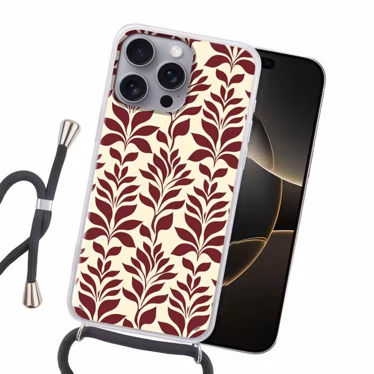 Abstract - Bladeren - Burgundy Hoesje iPhone 16 Pro Max met koord klein 804 -sfeer1