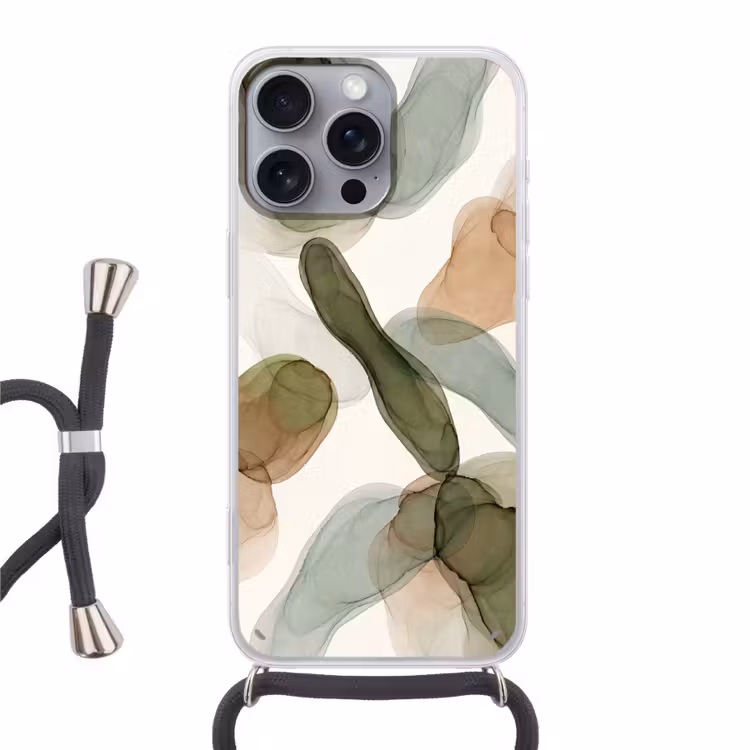 Abstract - Vormen - Modern - Kunst - Groen - Bruin Hoesje iPhone 16 Pro Max met koord klein -3d