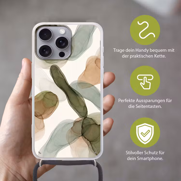 Abstract - Vormen - Modern - Kunst - Groen - Bruin Hoesje iPhone 16 Pro Max met koord klein -sfeer2_DE