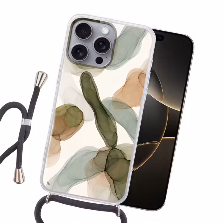 Abstract - Vormen - Modern - Kunst - Groen - Bruin Hoesje iPhone 16 Pro Max met koord klein -sfeer1