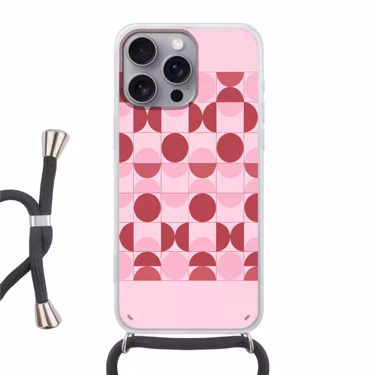 Abstract - Geometrisch - Cirkels - Roze - Modern Hoesje iPhone 16 Pro Max met koord klein -3d