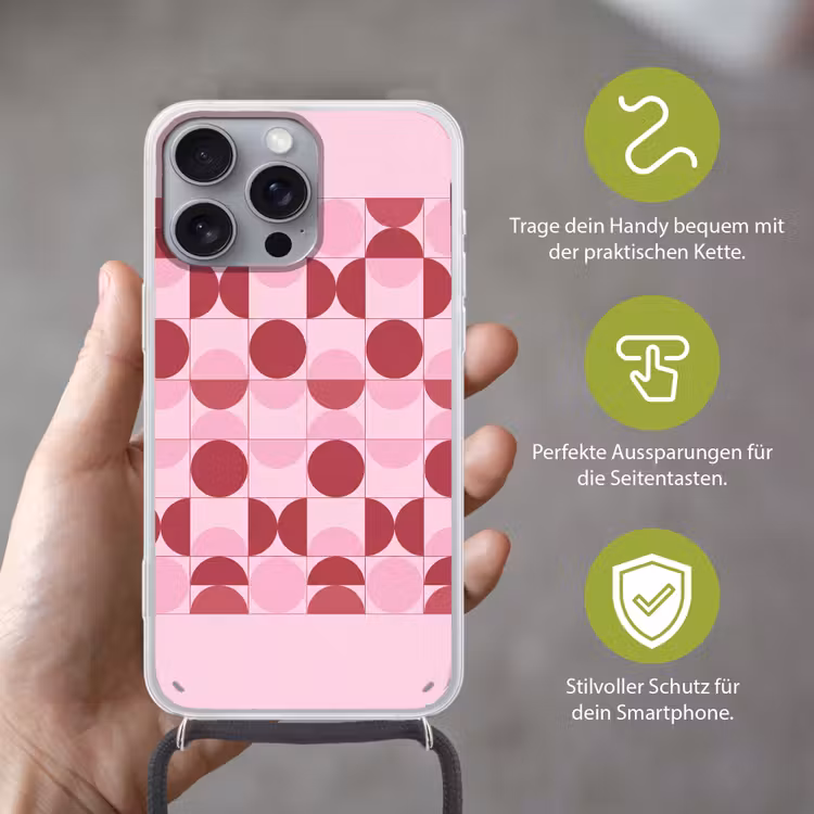 Abstract - Geometrisch - Cirkels - Roze - Modern Hoesje iPhone 16 Pro Max met koord klein -sfeer2_DE