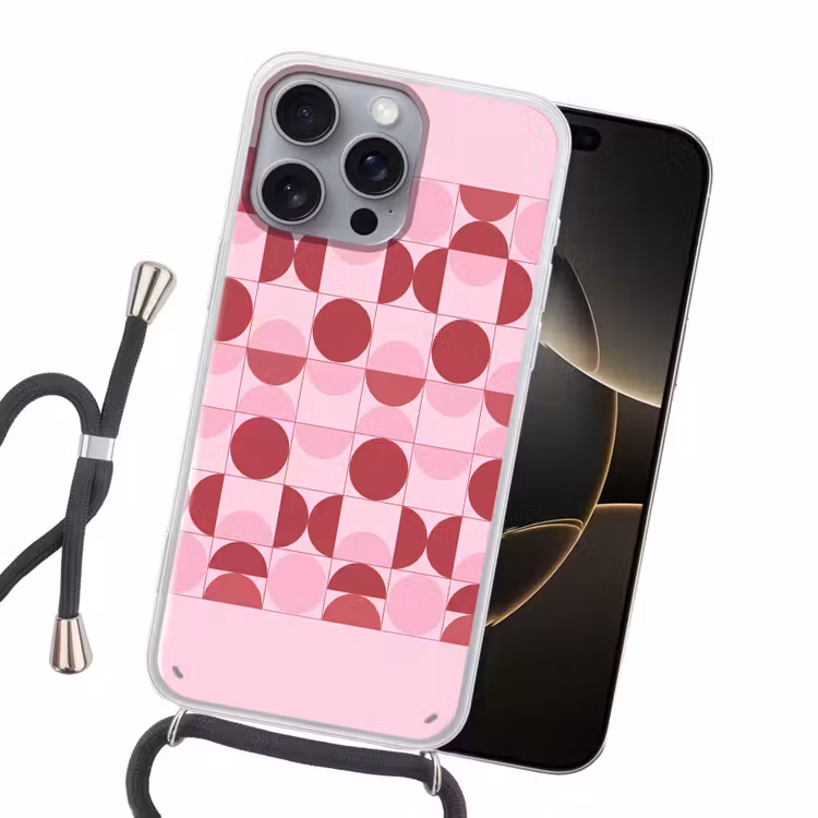 Abstract - Geometrisch - Cirkels - Roze - Modern Hoesje iPhone 16 Pro Max met koord klein -sfeer1