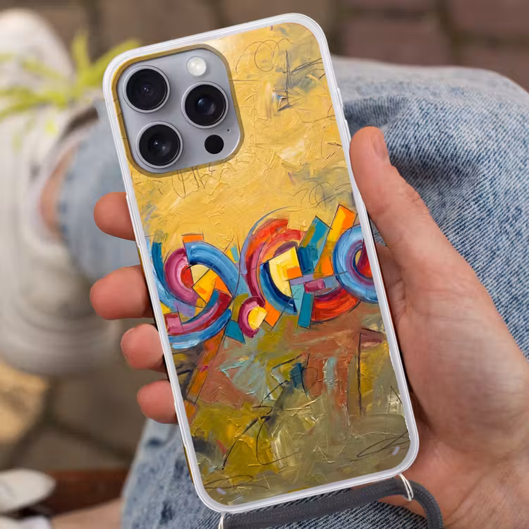 Abstract - Cirkels - Schilderij - Kleurrijk - Dynamisch Hoesje iPhone 16 Pro Max met koord klein -sfeer3