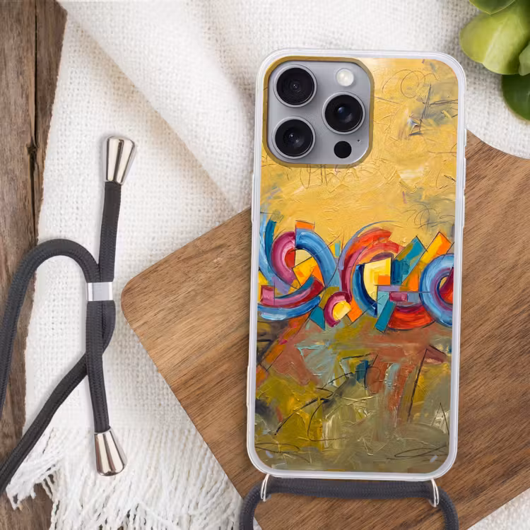 Abstract - Cirkels - Schilderij - Kleurrijk - Dynamisch Hoesje iPhone 16 Pro Max met koord klein -sfeer4