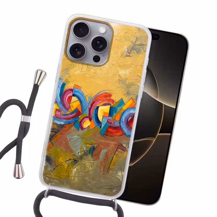 Abstract - Cirkels - Schilderij - Kleurrijk - Dynamisch Hoesje iPhone 16 Pro Max met koord klein -sfeer1