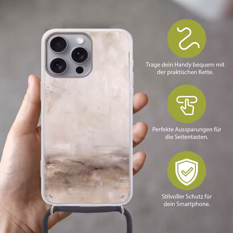Abstrakt - Landschap - Modern - Beige - Kunst Hoesje iPhone 16 Pro Max met koord klein -sfeer2_DE