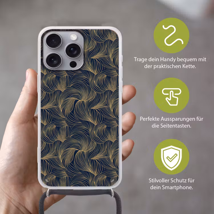 Abstract - Lijnen - Blauw - Goud Hoesje iPhone 16 Pro Max met koord klein 804 -sfeer2_DE