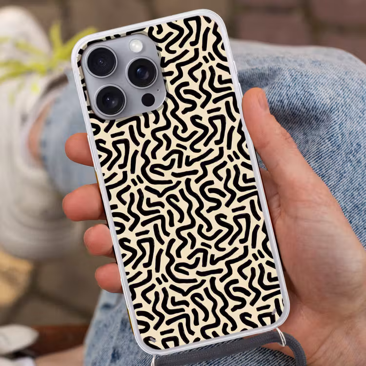 Abstract - Lijnen - Zwart Hoesje iPhone 16 Pro Max met koord klein 804 -sfeer3