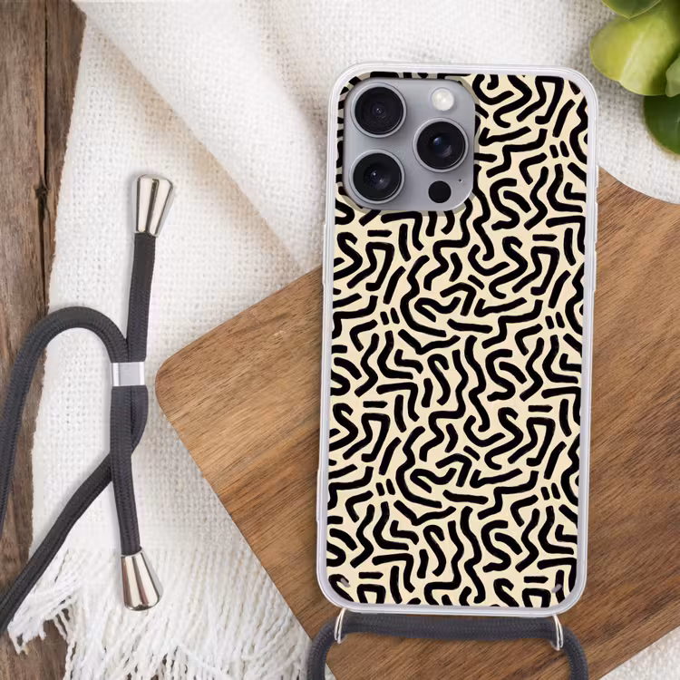 Abstract - Lijnen - Zwart Hoesje iPhone 16 Pro Max met koord klein 804 -sfeer4
