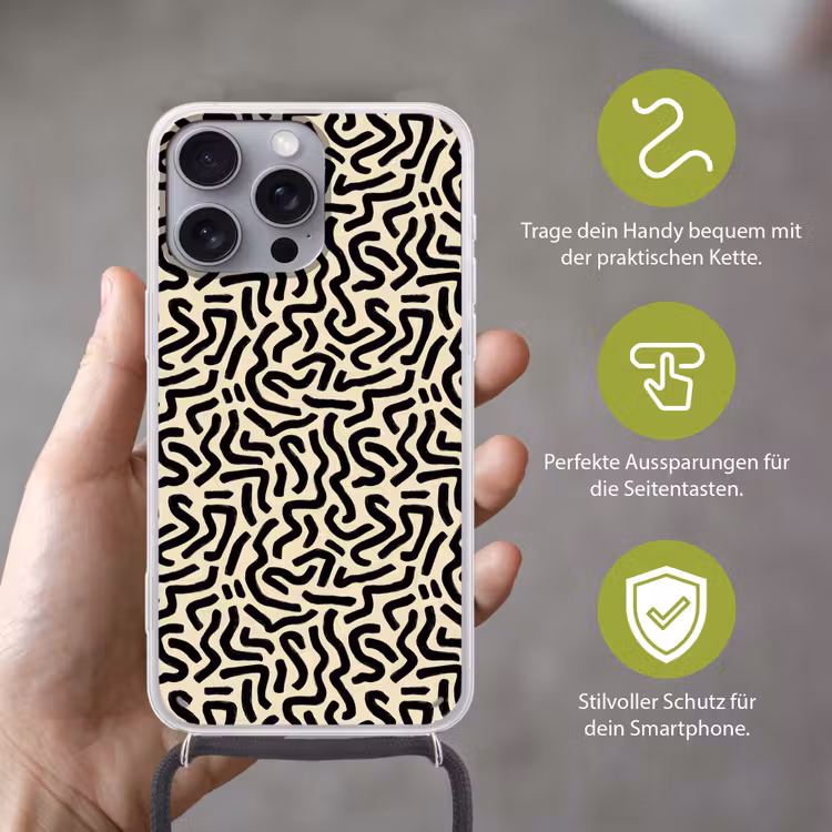 Abstract - Lijnen - Zwart Hoesje iPhone 16 Pro Max met koord klein 804 -sfeer2_DE