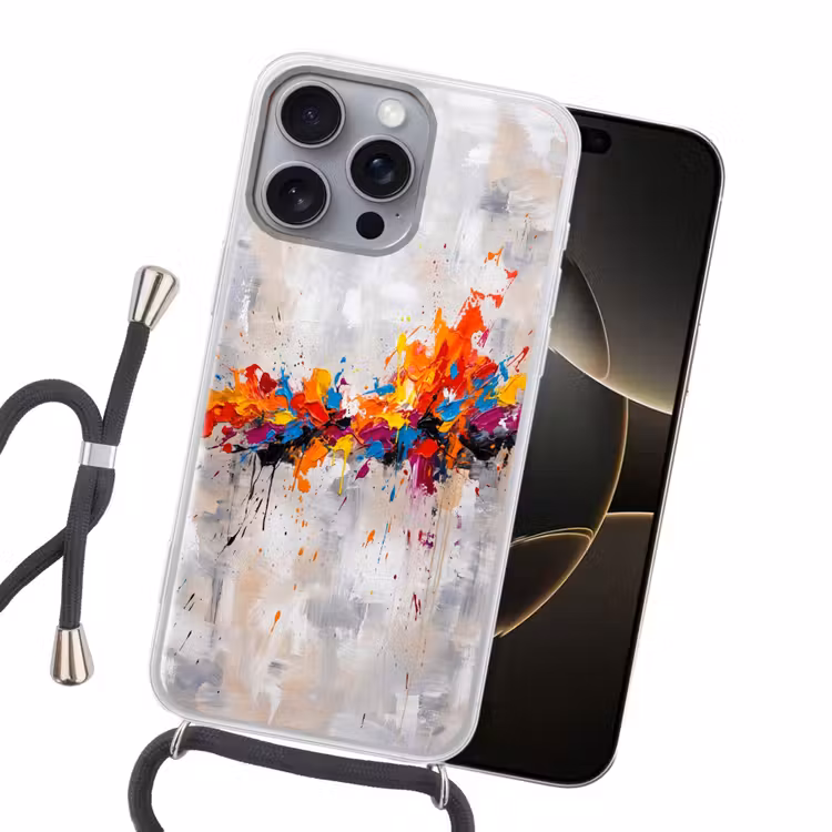 Abstract - Schilderij - Kleurrijk - Dynamisch Hoesje iPhone 16 Pro Max met koord klein -sfeer1