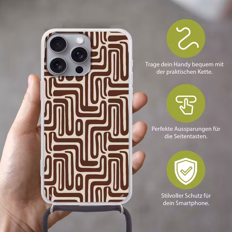 Abstract - Patroon - Bruin Hoesje iPhone 16 Pro Max met koord klein 804 -sfeer2_DE