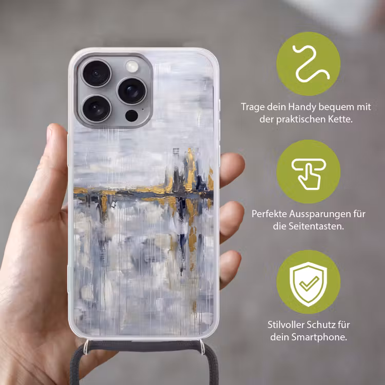 Abstract - Structuur - Goud - Grijs - Modern Hoesje iPhone 16 Pro Max met koord klein -sfeer2_DE