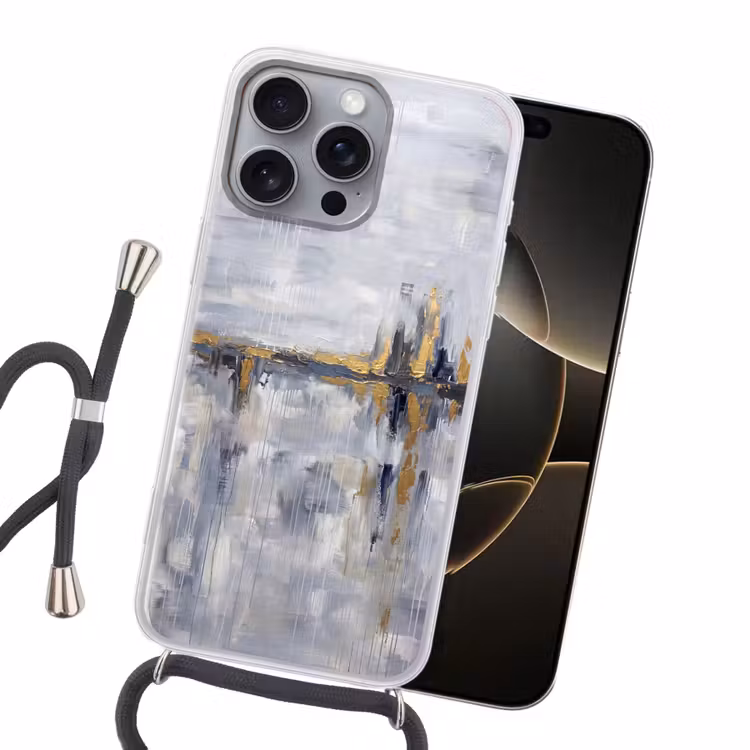 Abstract - Structuur - Goud - Grijs - Modern Hoesje iPhone 16 Pro Max met koord klein -sfeer1