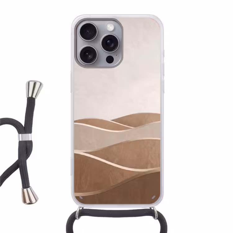 Abstract - Golven - Modern - Beige Hoesje iPhone 16 Pro Max met koord klein -3d