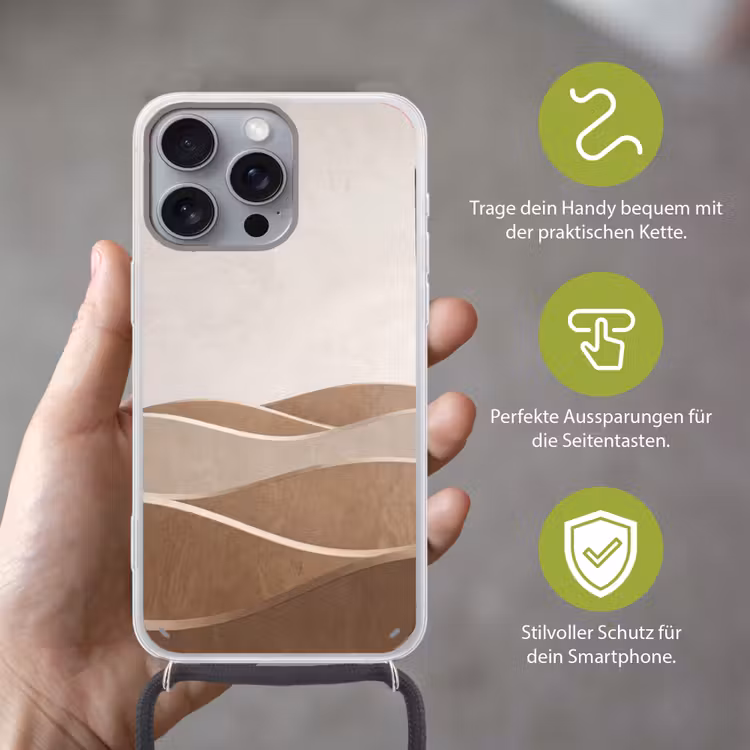 Abstract - Golven - Modern - Beige Hoesje iPhone 16 Pro Max met koord klein -sfeer2_DE