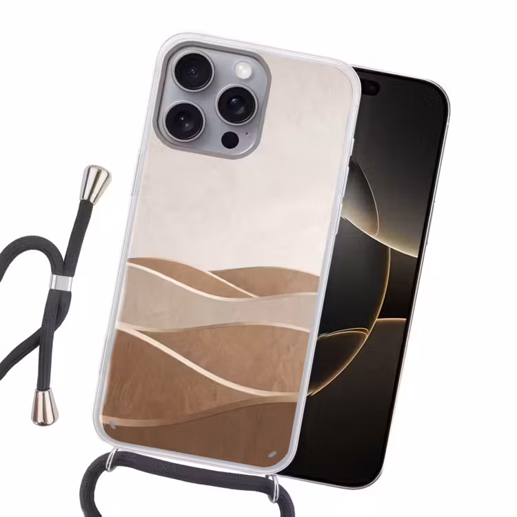 Abstract - Golven - Modern - Beige Hoesje iPhone 16 Pro Max met koord klein -sfeer1