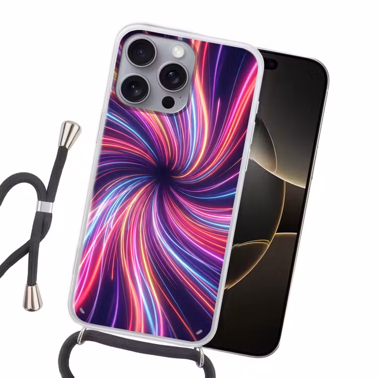 Abstract - Swirl - Futuristic - Neon Hoesje iPhone 16 Pro Max met koord klein -sfeer1