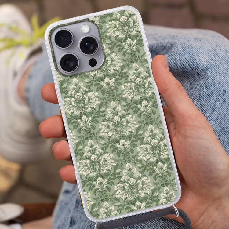 Sierlijk - Lichtgroen - Planten - Patroon - Getailleerd Hoesje iPhone 16 Pro Max met koord klein 804 -sfeer3