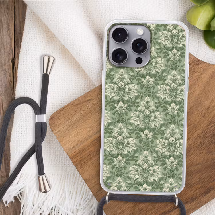 Sierlijk - Lichtgroen - Planten - Patroon - Getailleerd Hoesje iPhone 16 Pro Max met koord klein 804 -sfeer4