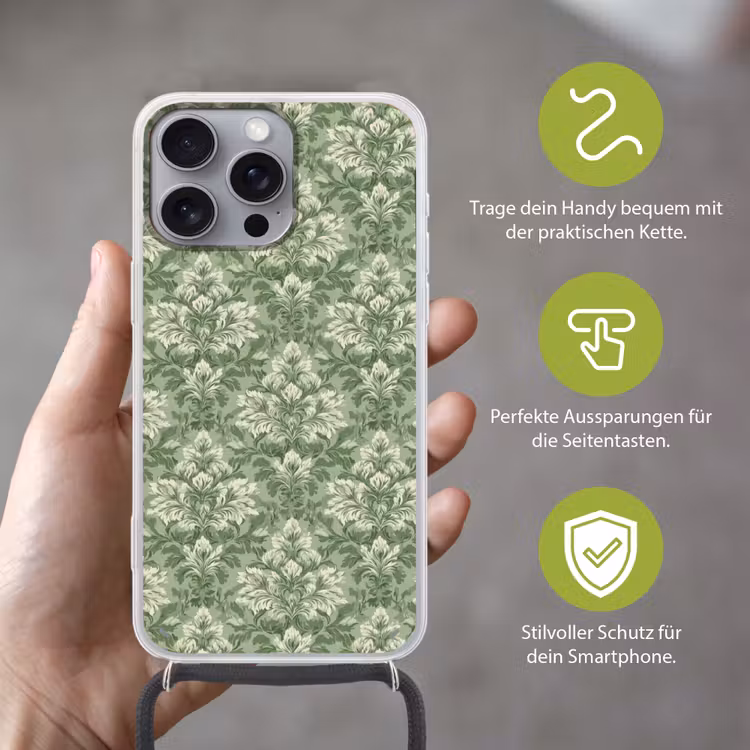 Sierlijk - Lichtgroen - Planten - Patroon - Getailleerd Hoesje iPhone 16 Pro Max met koord klein 804 -sfeer2_DE