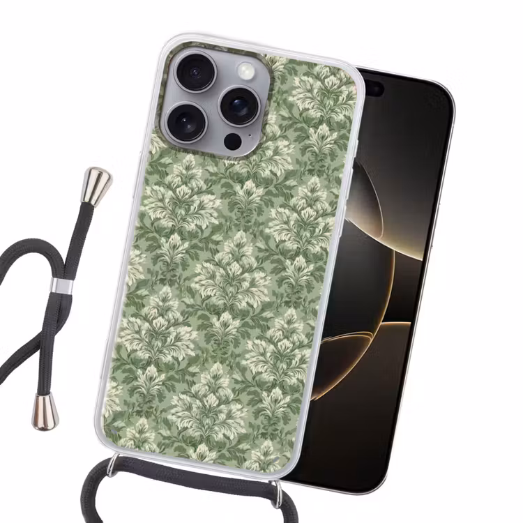 Sierlijk - Lichtgroen - Planten - Patroon - Getailleerd Hoesje iPhone 16 Pro Max met koord klein 804 -sfeer1