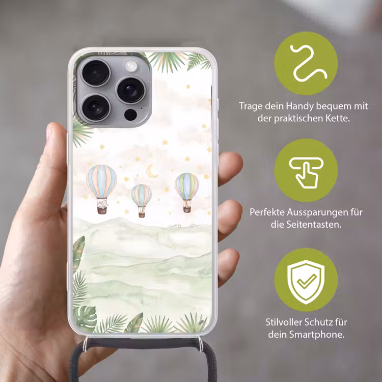 Aquarel - Luchtballonnen - Pastel Hoesje iPhone 16 Pro Max met koord klein -sfeer2_DE