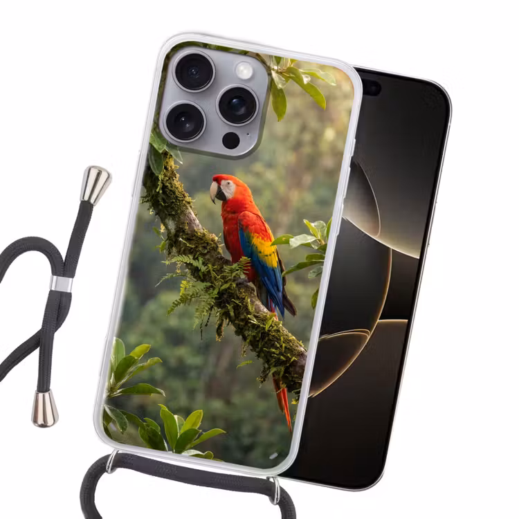 Ara - Jungle - Rood Hoesje iPhone 16 Pro Max met koord klein -sfeer1