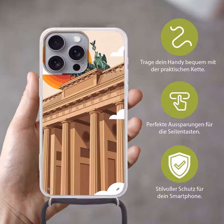 Architectuur - Brandenburg - Berlijn - Zonsondergang - Historisch Hoesje iPhone 16 Pro Max met koord klein -sfeer2_DE