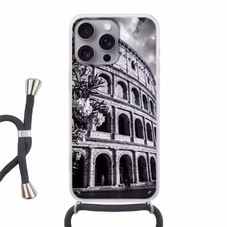 Architectuur - Colosseum - Rome - Historisch - Zwart-wit Hoesje iPhone 16 Pro Max met koord klein -3d