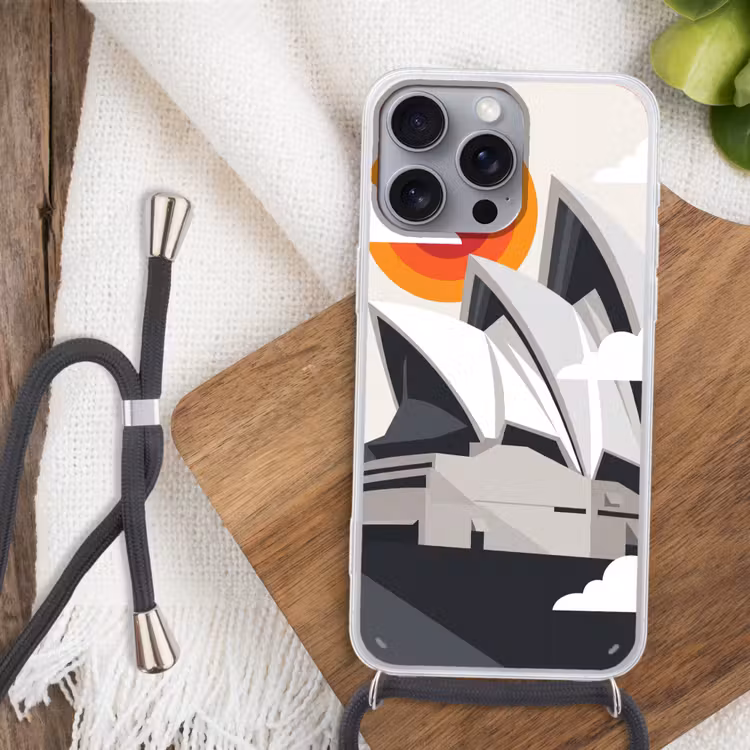 Architectuur - Stadsgezicht - Modern - Grijs - Oranje Hoesje iPhone 16 Pro Max met koord klein -sfeer4
