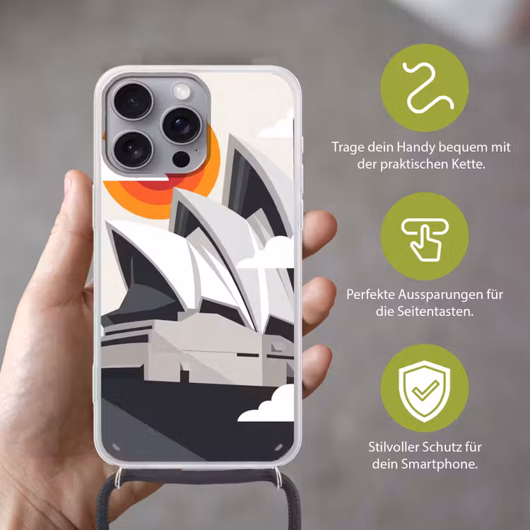 Architectuur - Stadsgezicht - Modern - Grijs - Oranje Hoesje iPhone 16 Pro Max met koord klein -sfeer2_DE