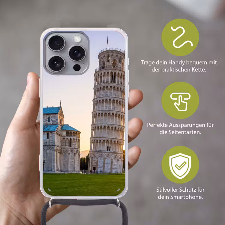 Architectuur - Toren - Pisa - Italië - Zonsondergang Hoesje iPhone 16 Pro Max met koord klein -sfeer2_DE