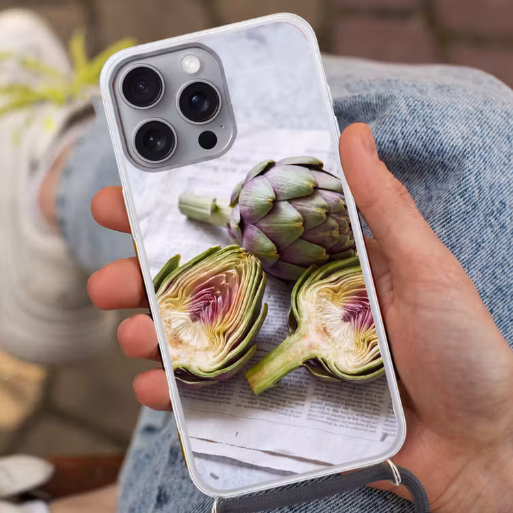 Handyhülle mit Band - Artischocke – aufgeschnitten – Essen - Artisjok - Doorgesneden - Eten Hoesje iPhone 16 Pro Max met koord klein