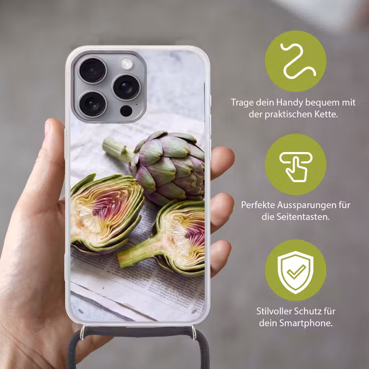 Handyhülle mit Band - Artischocke – aufgeschnitten – Essen - Artisjok - Doorgesneden - Eten Hoesje iPhone 16 Pro Max met koord klein