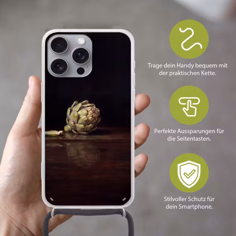 Handyhülle mit Band - Artischocke – Essen – Klassisch - Artichok - Eten - Klassiek Hoesje iPhone 16 Pro Max met koord klein