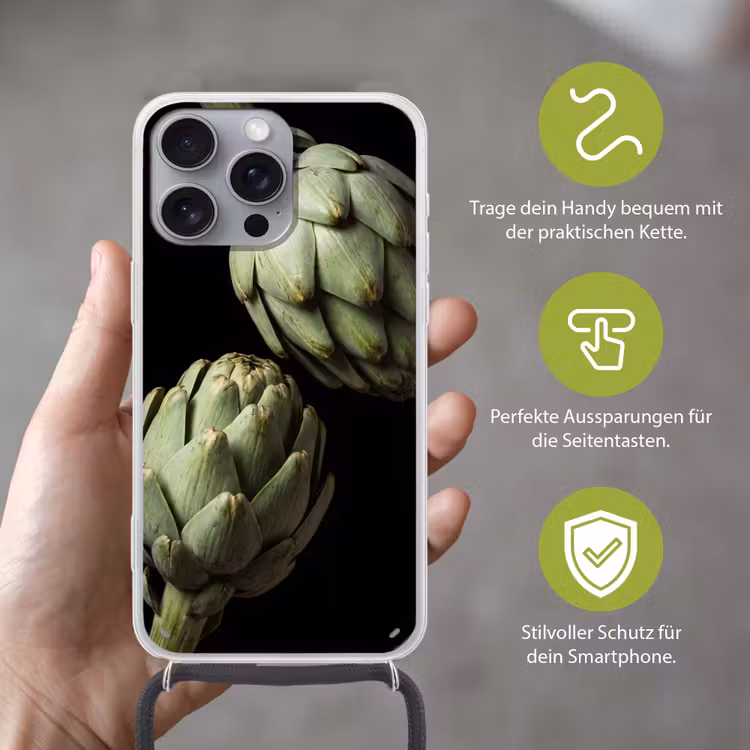 Handyhülle mit Band - Artischocke – Grün – Essen - Artisjok - Groen - Eten Hoesje iPhone 16 Pro Max met koord klein