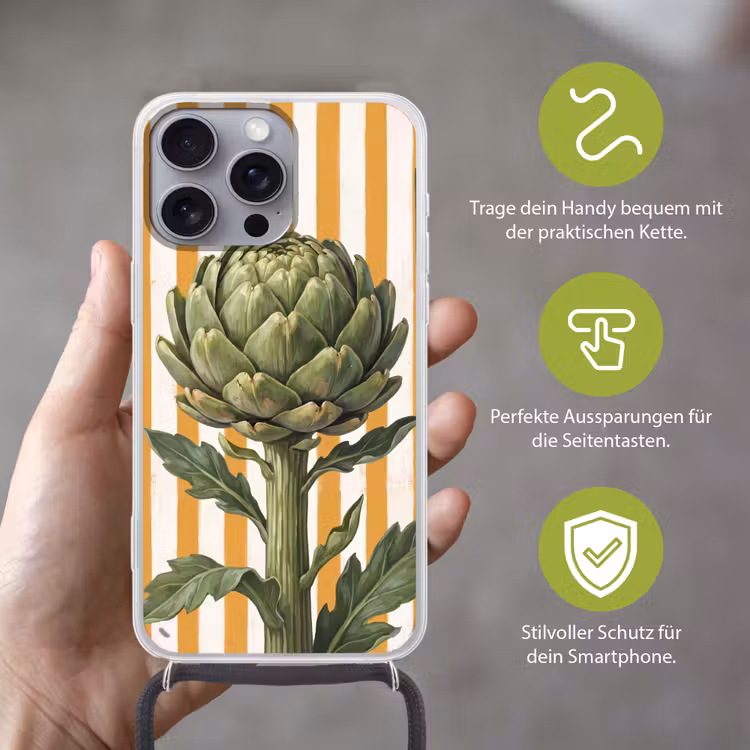 Handyhülle mit Band - Artischocke – Modern – Gemüse - Artisjok - Modern - Groente Hoesje iPhone 16 Pro Max met koord klein