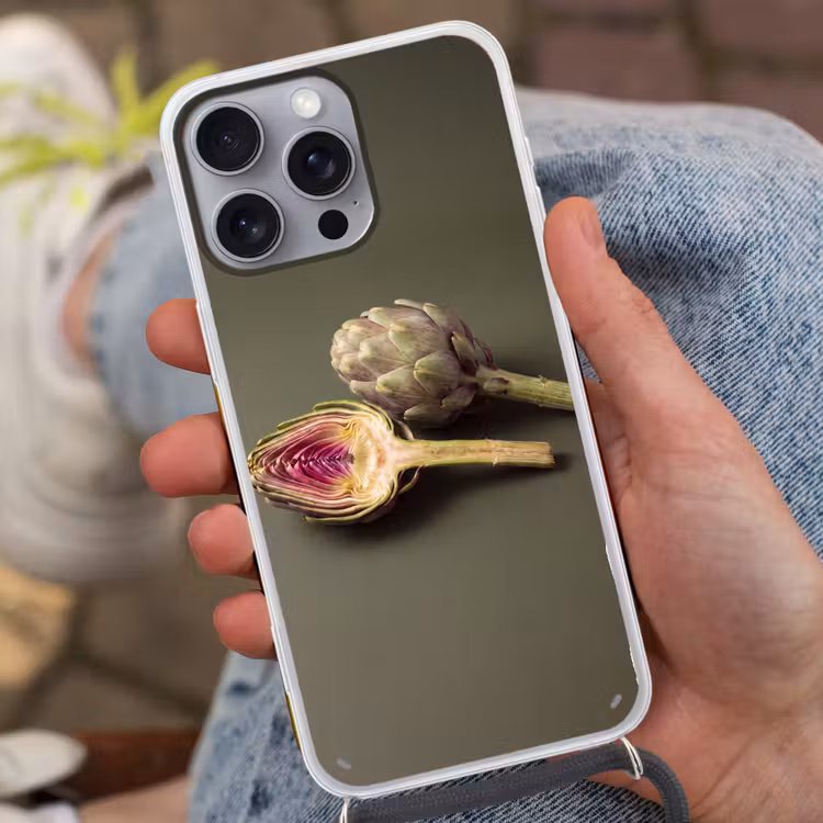 Handyhülle mit Band - Artischocke – Violett – Lebensmittel - Artisjok - Paars - Voedsel Hoesje iPhone 16 Pro Max met koord klein