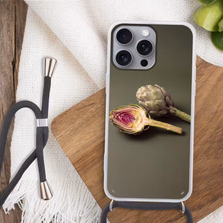 Handyhülle mit Band - Artischocke – Violett – Lebensmittel - Artisjok - Paars - Voedsel Hoesje iPhone 16 Pro Max met koord klein