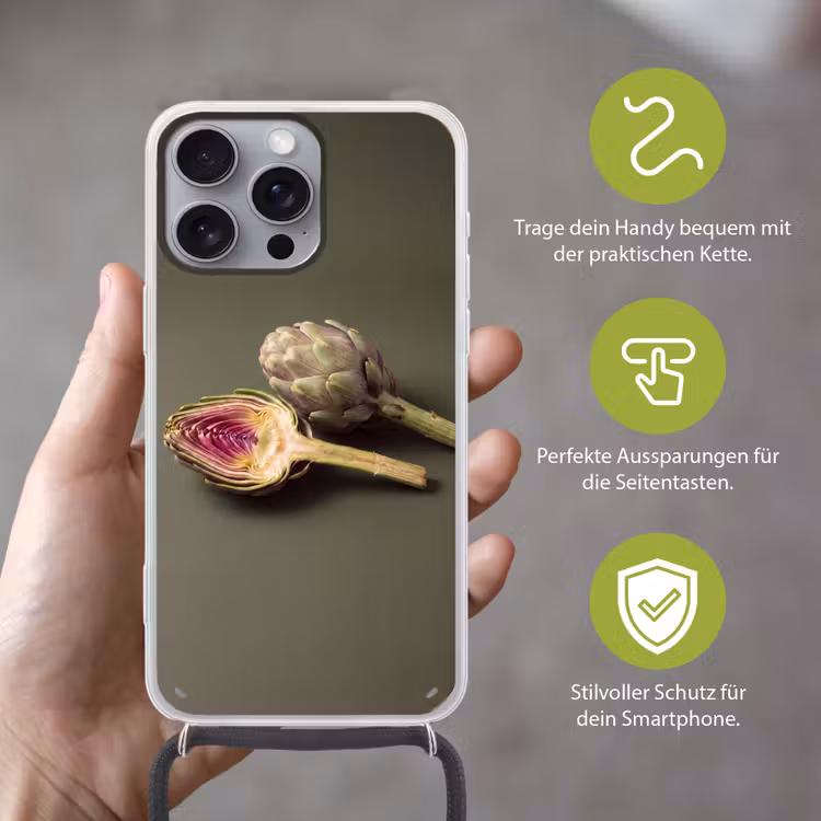 Handyhülle mit Band - Artischocke – Violett – Lebensmittel - Artisjok - Paars - Voedsel Hoesje iPhone 16 Pro Max met koord klein